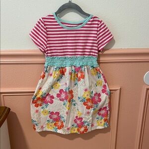 Floral Striped Kids Dress - Pink and Multicolor